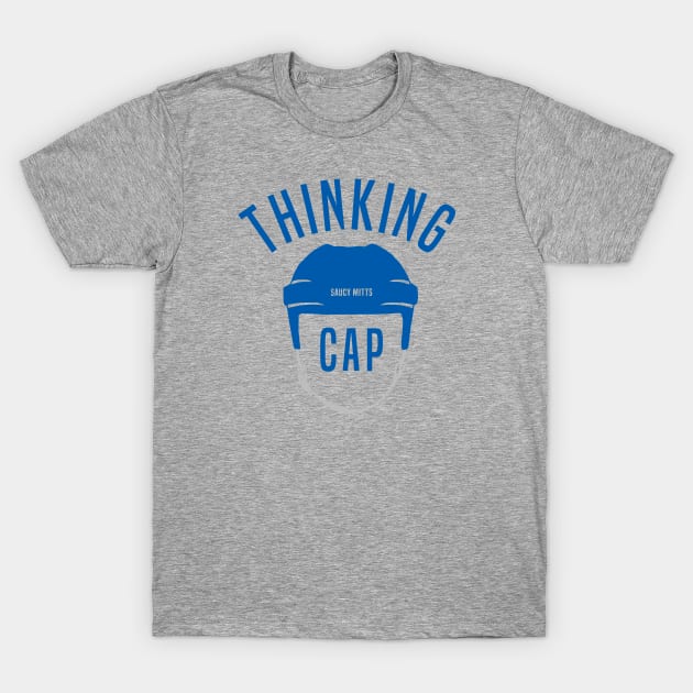 Blue Hockey Helmet Thinking Cap T-Shirt by SaucyMittsHockey